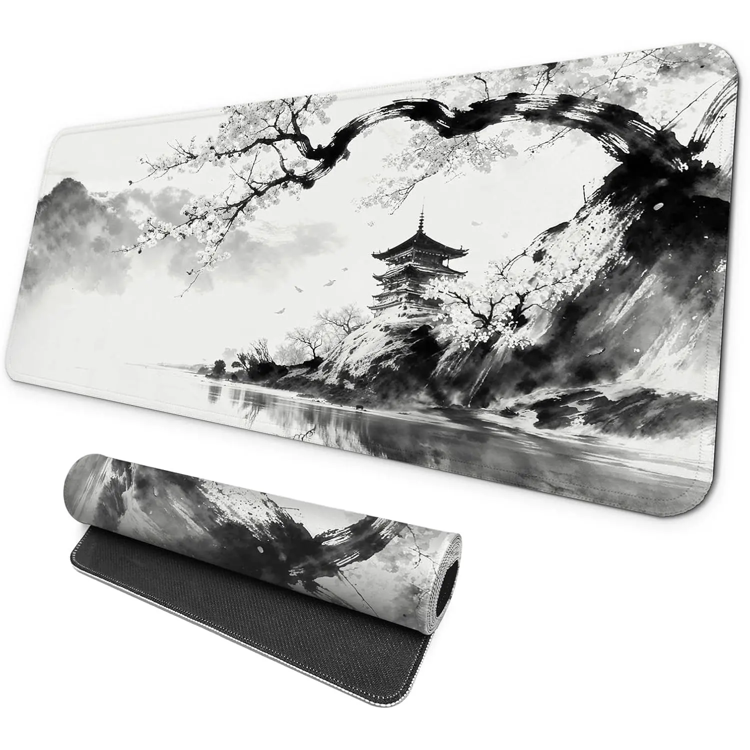 Gaming  pad, Large Laptop Mousepad, Full Keyboard Mat, Long   Mat for  and Office, Anti-Slip Rubber Base, 31.5 x 11.8 Inches ( Cherry Blossom)