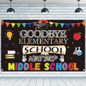 Goodbye Elementary School Next Stop Middle School 73 x 43 Inch Large Size Graduation Backdrop Banner Party Decorations Congrats Grad Photo Booth Props