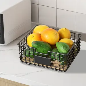 Farmhouse Style Square Wire Baskets - Versatile, Stylish Storage for Kitchen, Bathroom, Office, and Closet Organization - Rust-Resistant Metal Design with Cork Liner and Wood Handle, Home Organizer  - Perfect Gift Idea