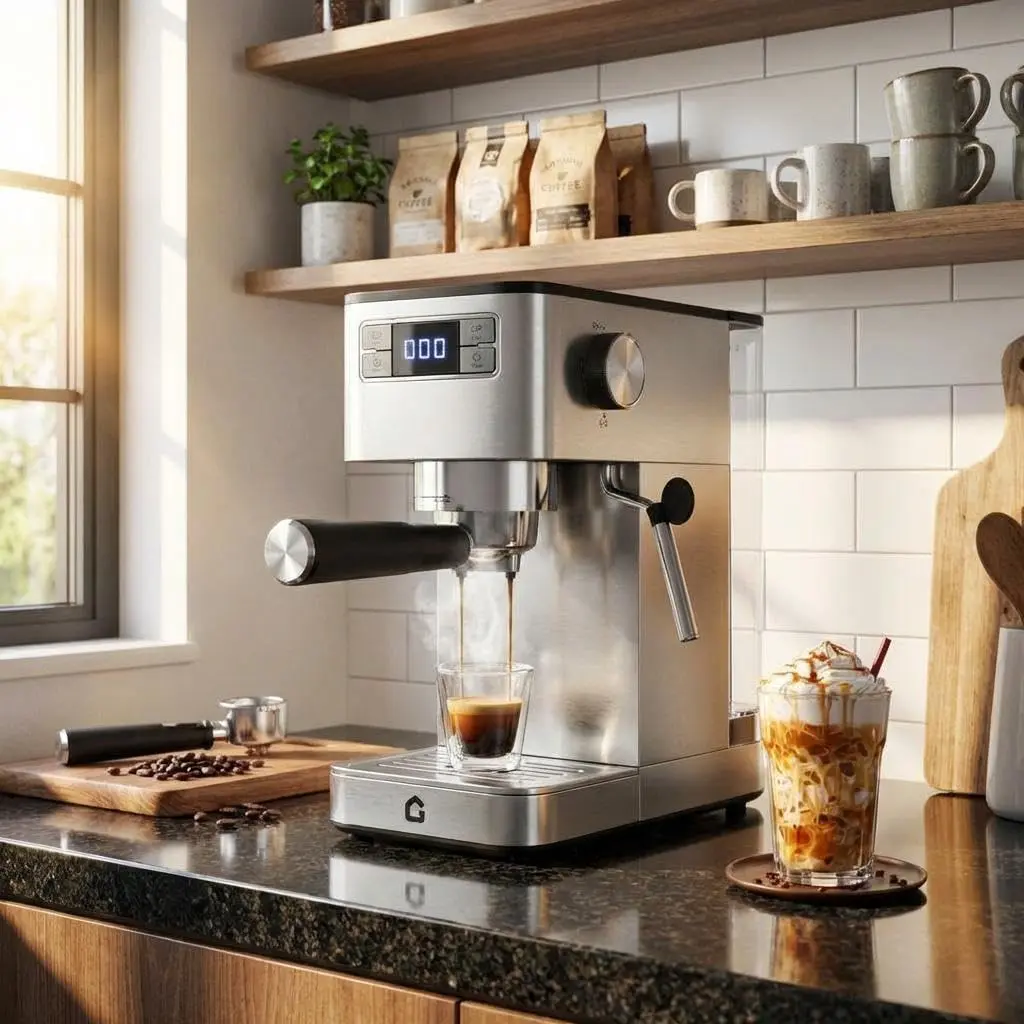 Garvee 20-Bar Power Espresso Machine - Compact Small Footprint Coffee Maker with Steam Wand, Removable Tank, Automatic Cappuccino & Latte Maker for Home Use
