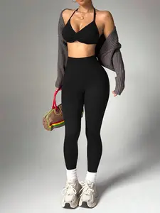 Women's Sports Bra Set + Long Pants, Adjustable Strap Front Chest Compression Waist Control, Ideal for Running Yoga Gym Essentials, Yoga Gym Outfits, Workout Sets