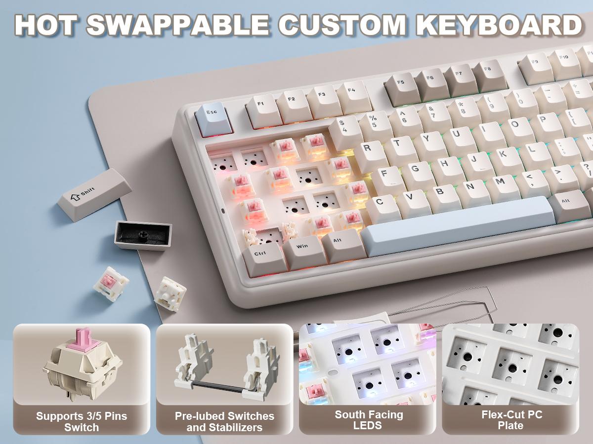 YUNZII B98 PRO Wireless Mechanical Keyboard, QMK/VIA Gaming 96% Layout with Numpad and Cute Cat Knob, BT/2.4G/USB-C, Pre-Lubed Switch Hot Swap Gasket, RGB for Win/Mac