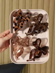 4pcs Bow Hairpin Simple Casual Ladies Hair Clip, Leopard Pattern, Daily Matching Clothes Travel Photo, Retro Elegant Hair Clip Set, Barrettes, Hair Claws Set