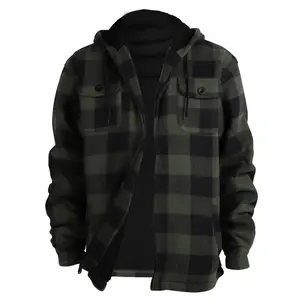 [Balck Friday&Cyber Monday]KZZ Men's Plaid Print Button Front Drawstring Hooded Shirt, Regular Fit Casual Long Sleeve Pocket Top, Men's Clothes for Daily Wear