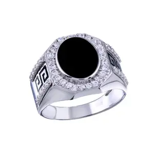 Greek Design Onyx Silver Ring CZ