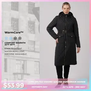 PUFFIT WarmCore Premium Long Dimond Quilted Puffer With Adjustable Belt,Lightweight Diamond Pattern,Warm and Elegant,Adjustable Waist,Effortless Style,Versatile Elegance for Commuting