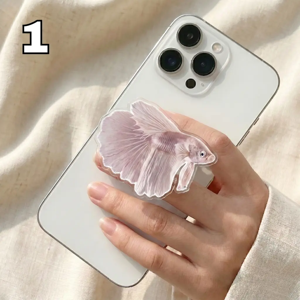 Pink Summer Phone Grip Collection - 6cm Acrylic Shell & Flower Stand for Girls, Aesthetic Ocean Shell Grip, Betta Fish Shell & Floral Stand for Summer