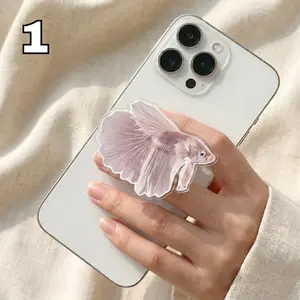 Pink Summer Phone Grip Collection - 6cm Acrylic Shell & Flower Stand for Girls, Aesthetic Ocean Shell Grip, Betta Fish Shell & Floral Stand for Summer