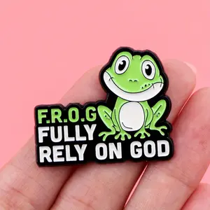 1pc Frog Fully Rely on God Enamel Pins Brooches Backpack Accessories Bags Badge Fashion Lapel Jewelry Birthday Gift