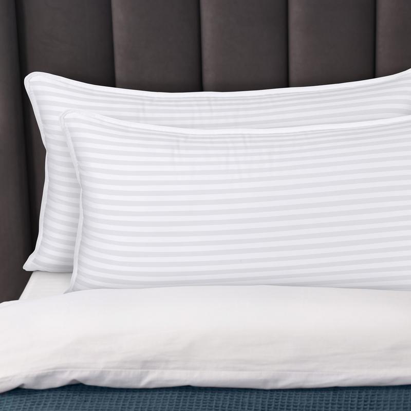 Utopia Bedding Hotel-Quality Bed Pillows for Sleeping - Set of 4, Soft Contoured Design, White Striped, Queen Size, Comfort for Back, Stomach, or Side Sleepers