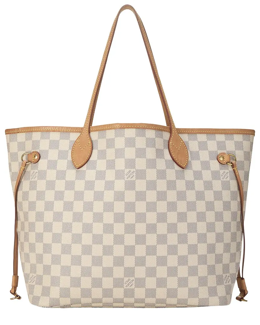 Louis Vuitton Cream Damier Azur Canvas & Vachetta Leather Neverfull MM (Authentic Pre-Loved)