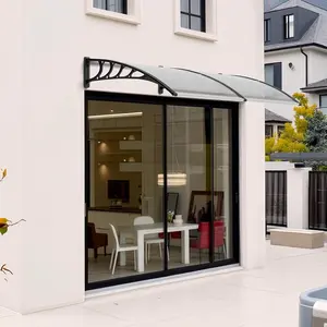 Awning for Door Entrance 80x38 Inch Polycarbonate Cover UV Rain Snow Protection Black Bracket Transparent Board Patio Window Awning