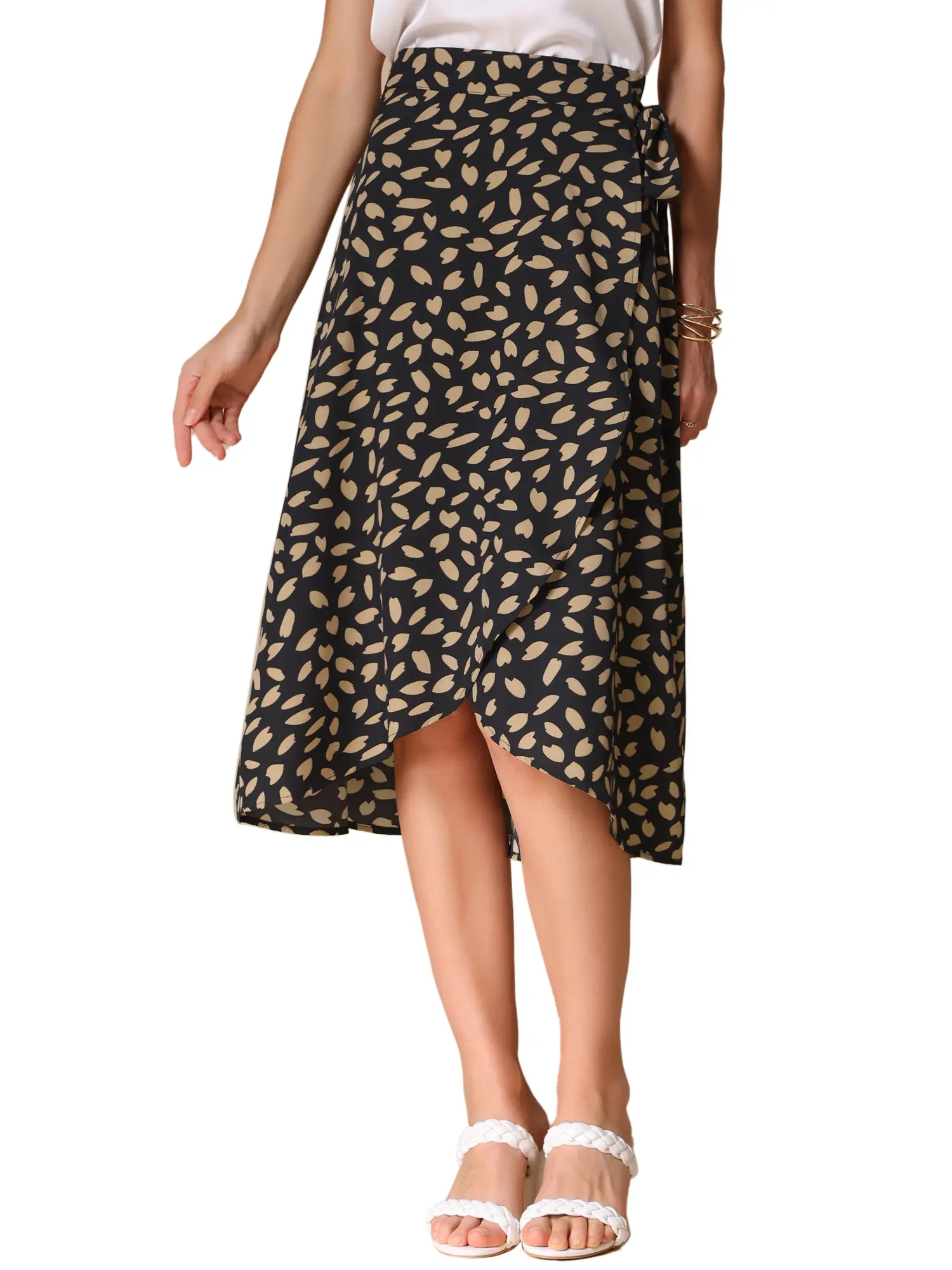 INSPIRE CHIC Women's Printed Midi Skirt Tie Front Split Floral Wrap Skirts