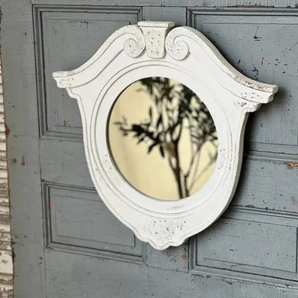 Cheshire Vintage Wall Mirror 21 Inch, Distressed White Farmhouse Mirror, Ornate Decorative Wall Decor