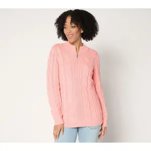 Denim & Co. Half Zip Cable Knit Long Sleeve Sweater