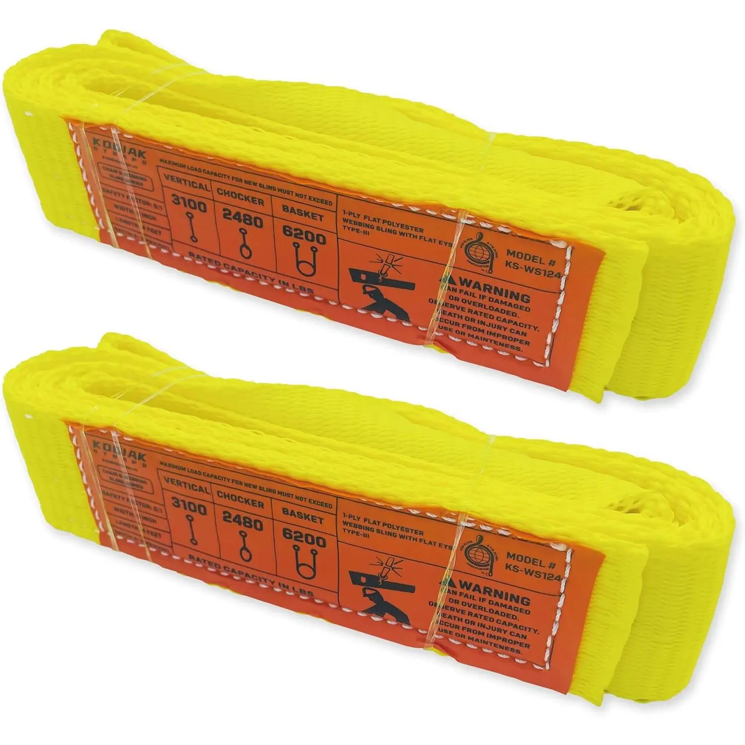 1-Ply Webbing Sling 2"x 4ft Lifting  2Pack Heavy Duty Web Strap Rigging Moving Towing Hoisting Gear