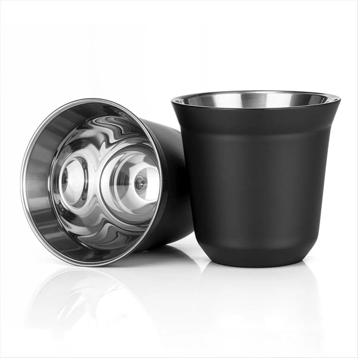 80ml Stainless Steel Espresso Cups Set - 2 Pack Double Wall 304 Stainless Steel Demitasse Cups 2.7oz,Black