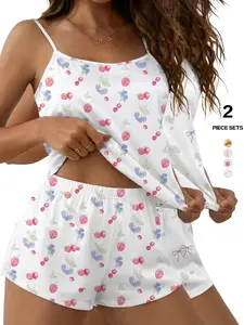 2026 Spring Summer Women's Printed Matching Cami Top & Shorts Pajama Set - Multi-Pattern Options, Skin-Friendly & Breathable Fabric, Loose & Comfortable Loungewear, Cute 2-Piece Sleepwear
