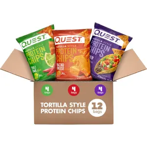 Quest Nutrition Tortilla Style Protein Chips Variety Pack, Chili Lime, Nacho Cheese, Loaded Taco, Low Carb, High Protein, Gluten Free, 1.1 oz (Pack of 12)
