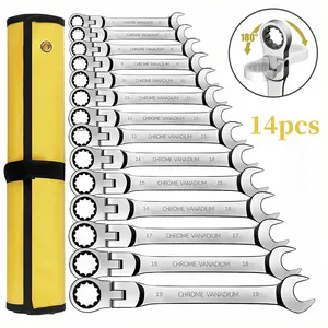 Ratcheting Wrench Set 14Pcs, Multifuctional Combination Ended Spanner Kit Metric 6-22MM Chrome Vanadium Steel Flex-Head Ratchet Wrenches with Carrying Bag diy home repair Multi-Purpose spanner kit