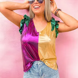Mardi Gras Metallic V-Neck Top-FINAL SALE