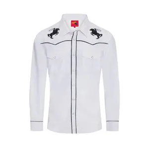 Men's Poly/Cotton L/S Horse Embroidery Western Shirts-PS560L-508