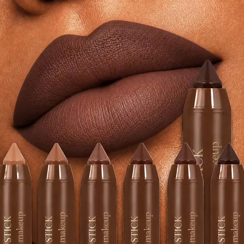 Mooglamor 6Pcs Soft Matte Lipstick Pencil Set Long Lasting Makeup Waterproof Transferproof Lip Pens Gothic Dark Nude Moisturizing Lip Glossy Smooth Cosmetics Summeressentials