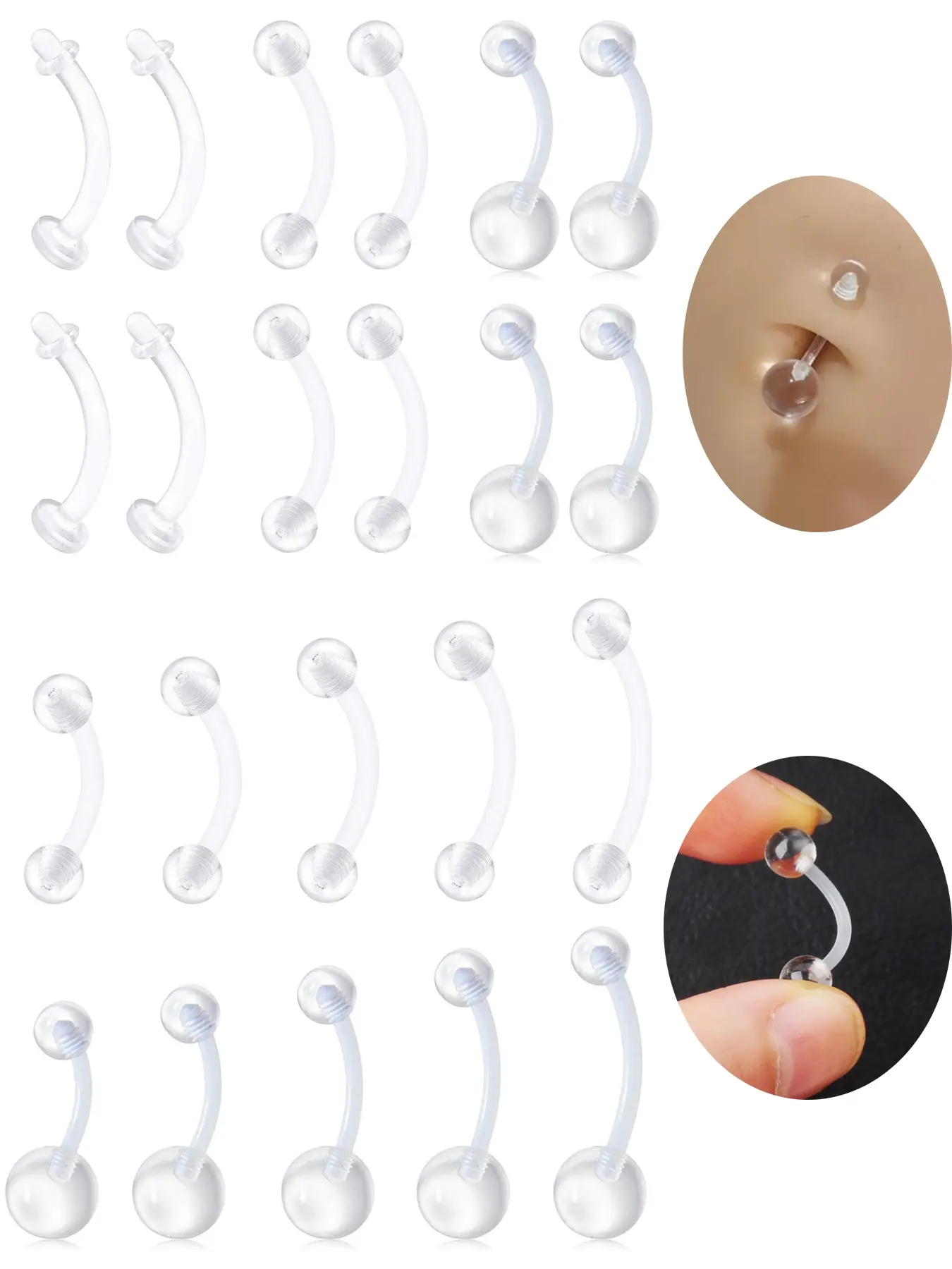 14g Clear Belly Button Rings Bioflex Plastic Belly Ring Curved Barbell Navel Piercings Retainers Belly Piercing Jewelry for Work Surgery 10mm 14mm 16mm 18mm