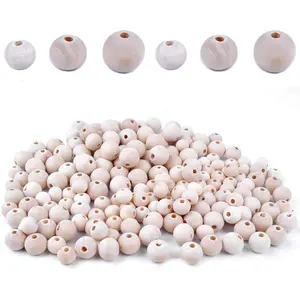 300pcs Natural Color Round Ball Wood Spacer Beads Jewelry Findings Charms(3 Sizes:10mm, 12mm and 14mm)