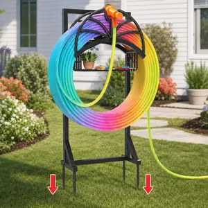 Upgraded Garden Hose Holder with Storage Basket – Heavy-Duty Hose Rack Holds 160FT, Outdoor Yard & Lawn Organizer