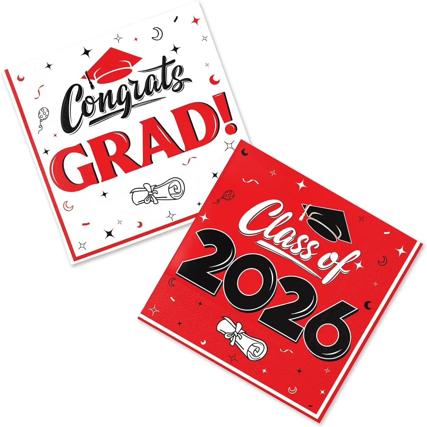 Graduation Cocktail Napkins Class of 2026 80 Pack Congrats Grad Disposable Paper Napkins for College High School Graduation Party Decorations 5x5 Inch Red