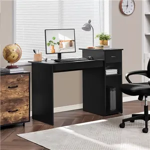 Yaheetech Computer Desk with Storage Drawer and Monitor Stand, Wooden PC Laptop Desk, Modern Simple Style Computer Workstation Study Writing Desk for Home Office