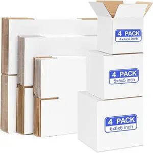 12 Pack Small Shipping Boxes Assorted Sizes, 4x4x4 & 5x5x5 & 6x6x6 4 count Each Small Boxes, White Corrugated Box Mailers, Cardboard Boxes for Packaging Small Business, Mailing