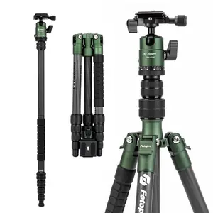 Fotopro 62" Carbon Fiber Travel Tripod, Lightweight Compact Camera Tripod with Metal Ball Head, Detachable Monopod with Arca-swiss Quick Release Plate and Bag, Load up to 8KG/17.63lbs, weighs only 2lb