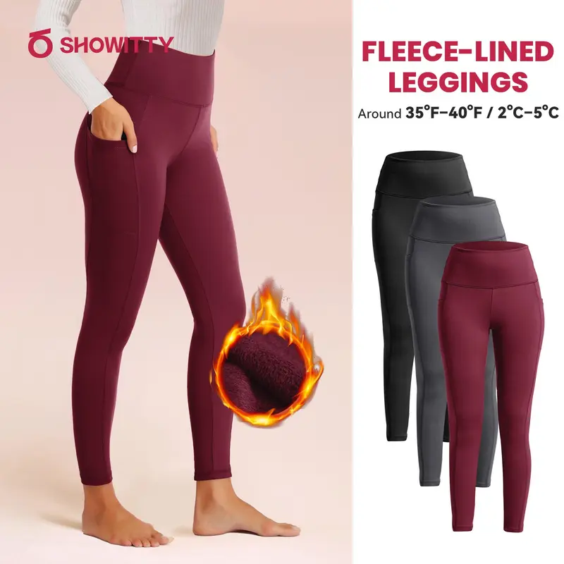 SHOWITTY Womens High Waisted 1/2/3 Pack Fleece Lined Leggings with/without Pockets – Thermal Warm Yoga Pants for Winter Workout & Everyday Wear