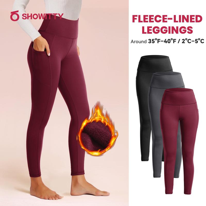 SHOWITTY Women's High Waisted 1/3 Pack Fleece Lined Leggings with Pockets – Thermal Warm Yoga Pants for Winter Workout & Everyday Wear #TikTokShopHolidayHaul