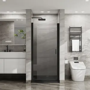 Goodyo 34"x72" Pivot Shower Door, 1/4 inch Thick Tempered Glass Swing Shower Door in Black Finish, Semi-Frameless Design    RR