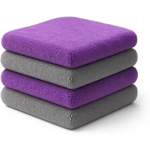 - Edgeless Microfiber Towels 4-Pack -  ing Wash Cloths for Cleaning - 16x16  Drying Towel - Lint Free Auto Rags for Polishing & Buffing - Purple & Grey Cleaning Supplies