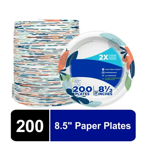 Everyday Disposable Paper Plates 8.5" Multi-Color 200 Count Cut Resistant & Durable 200 Plates 8.5 Inch Paper Plates