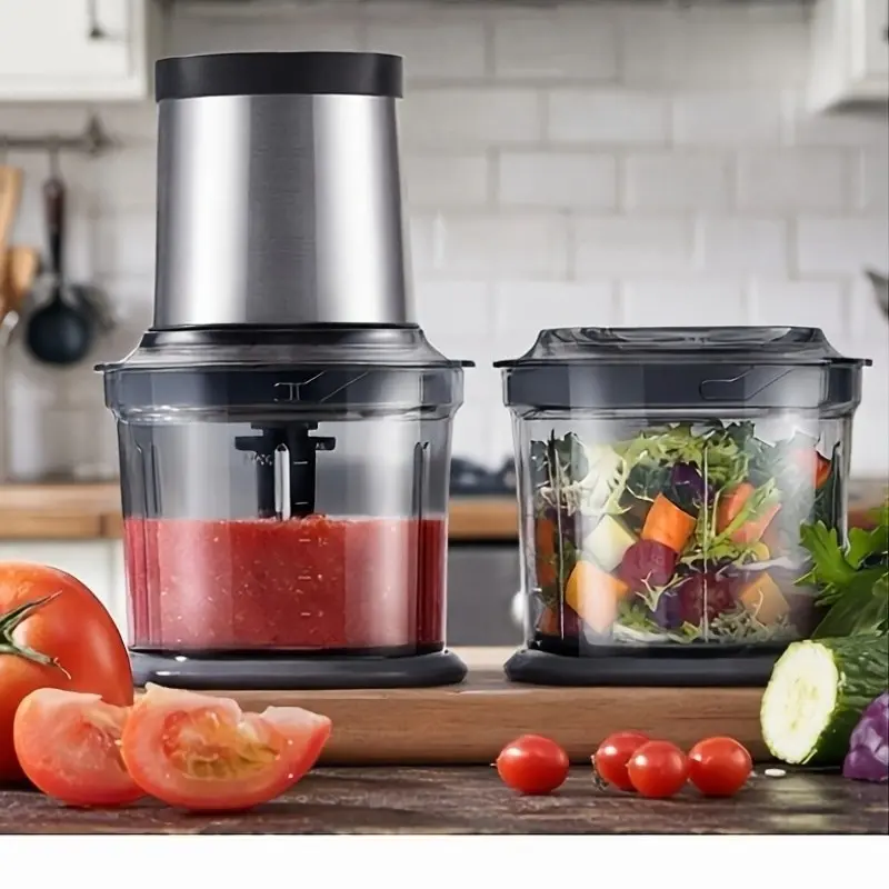 4-Cup Food Processor, Electric Food Chopper, Powerful Meat Grinder with 2 Bowls, 2 Speeds And 4 Blades for Vegetables, Meat, Nuts, Functions for Chopping, Dicing, Mixing, And Puree. Silver