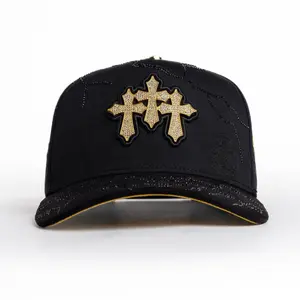 Black Cap with Gold Crosses and Yellow Trim