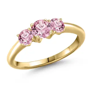 Gem Stone King 10K Yellow Gold Pink Lab Grown Diamond Engagement Ring For Women | 1.00 Cttw | Round 5MM | Gemstone April Birthstone