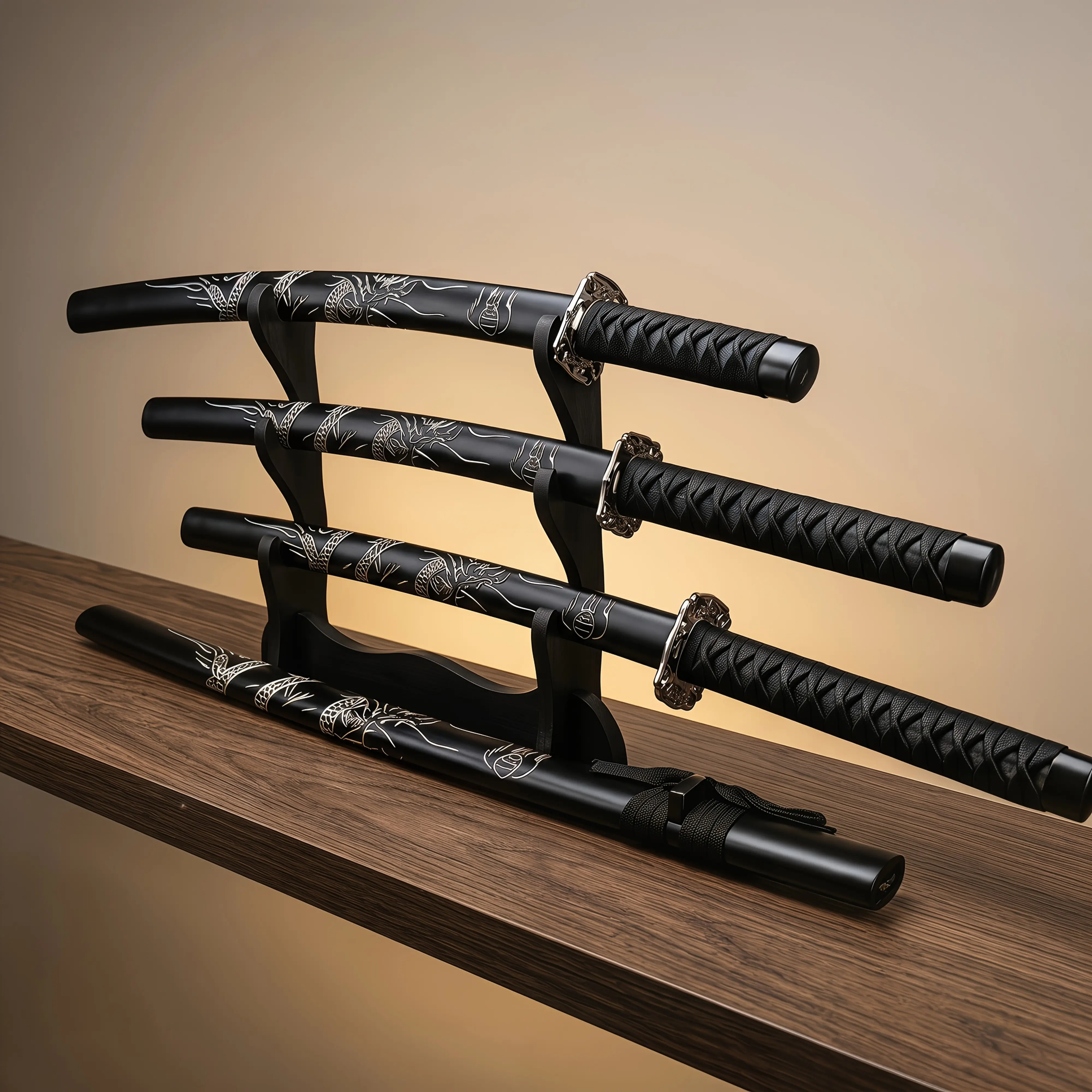 [Birthday Christmas Gift] 3pcs Handmade Cast High Manganese Steel Samurai Sword Set/Uncut/Unique Design, Men's Home Art Decoration And Birthday Christmas Gift