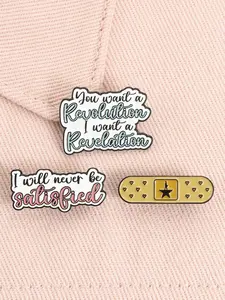 3PCS Hamilton Musical Theme Pin Broadway Show Inspired Vintage Collectible Style with Band-Aid Star Silhouette and Iconic Lyrics I Will Never Be Satisfied You Want a Revolution I Want a Revelation Design for Backpack Jacket Decoration Gift for Theater Fan