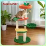 Happy & Polly 40.6in Rustic Fruit Shapes Freestanding Cat Tree - Particle Board Kitten Condo, 12lb Capacity, Multi-Levels, Hammock, Vertical Scratcher, Interactive Hanging Ball, Non-Slip, Encourages Play, Play & Sleep, No Assembly Required for Home Use,fa