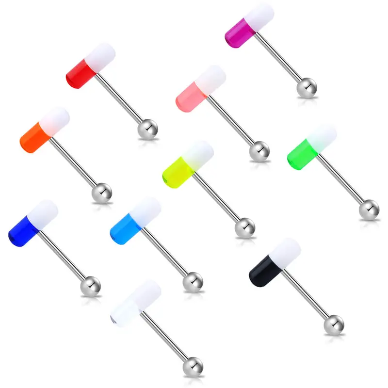 Oufer 10PCS Funny Pill Design Tongue Barbell Piercing Jewelry