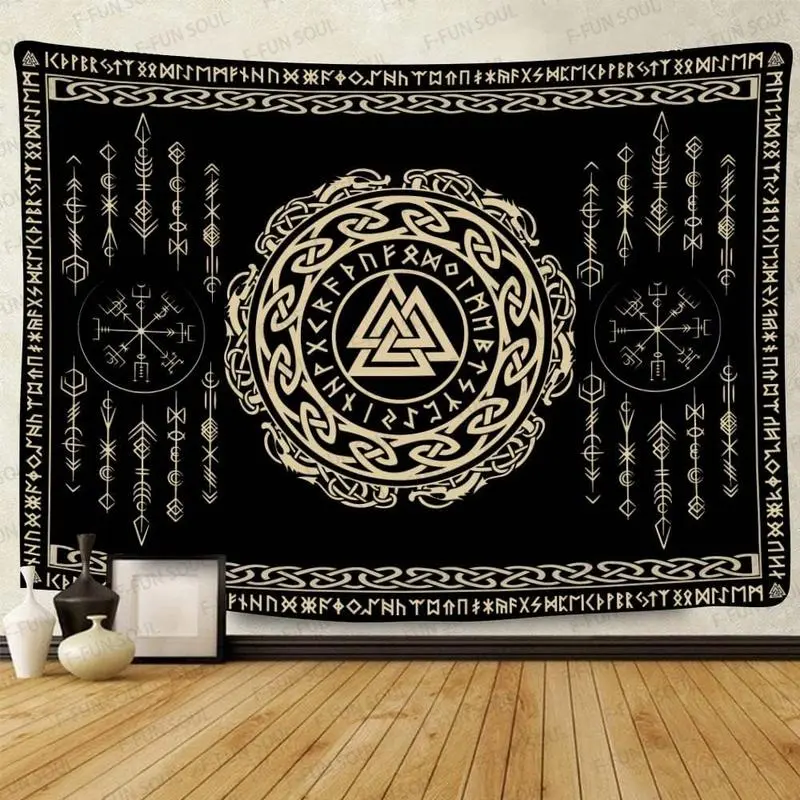 Tapestry Nordic Vikings Tapestry, Large 80x60inches Soft Flannel, Viking Valknut Celtic Rune Scandinavian Aesthetic Mythology Tapestry Wall Hanging for Bedroom Living Room Decor