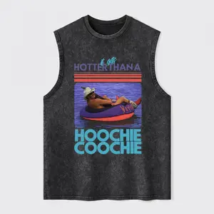 It Gets Hotter Than A Hoochie Coochie Washed Tank Top, Gym Essential, Vintage Casual Crewneck Short Sleeves Menswear T-shirts Classic Cotton Fabric Streetwear