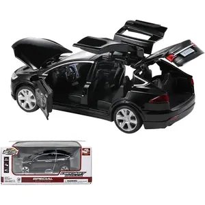1:32 Model X Alloy Diecast Pull Back Toy Car with Open Doors, Lights and Music, Mini Vehicles Toys for Kids & Collectors (Black)