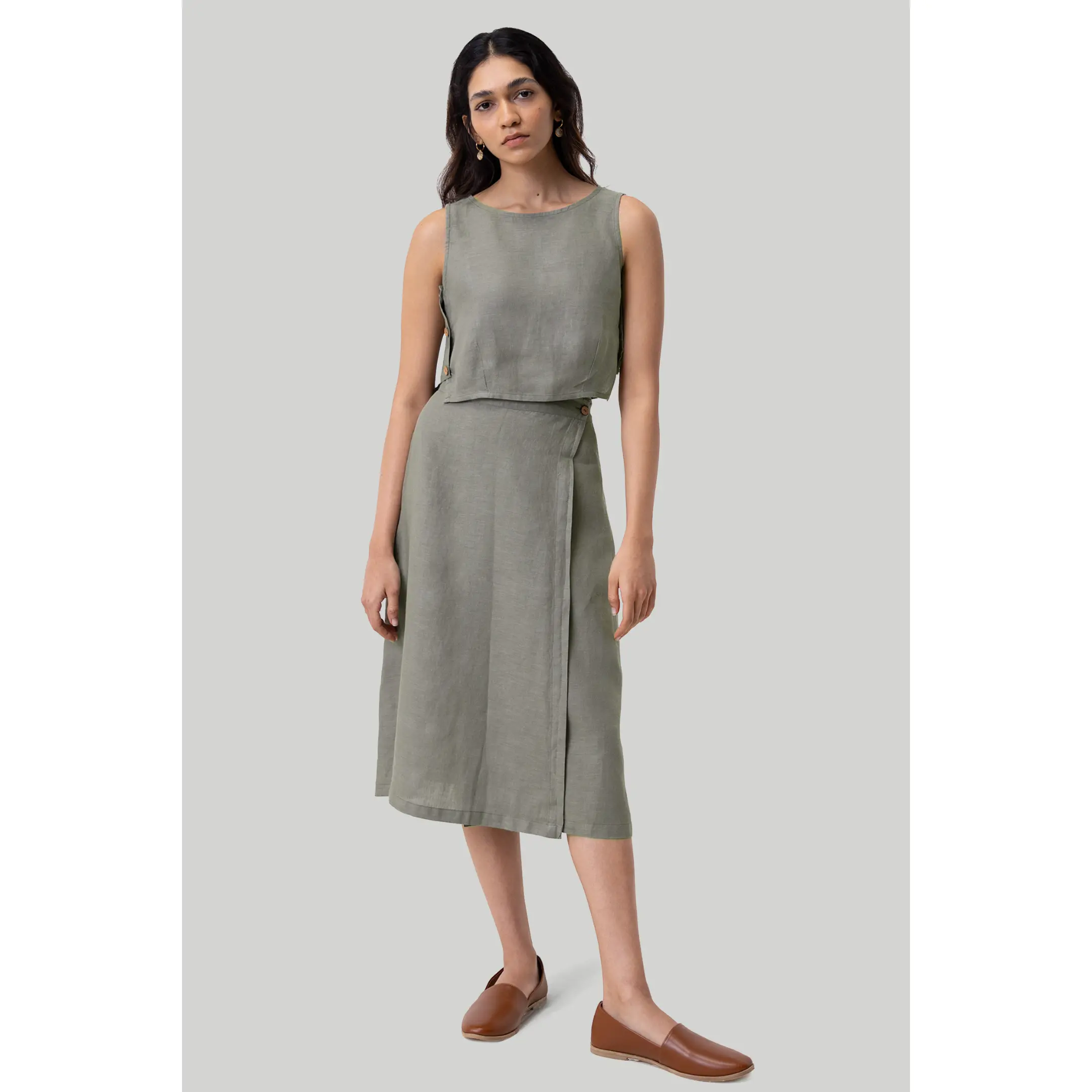 Overlap Midi Skirt in Dark Green